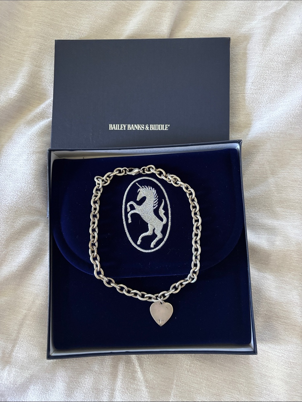 Vintage 2002 Bailey Banks & Biddle Sterling Silver Heart Tag Necklace w/ Box